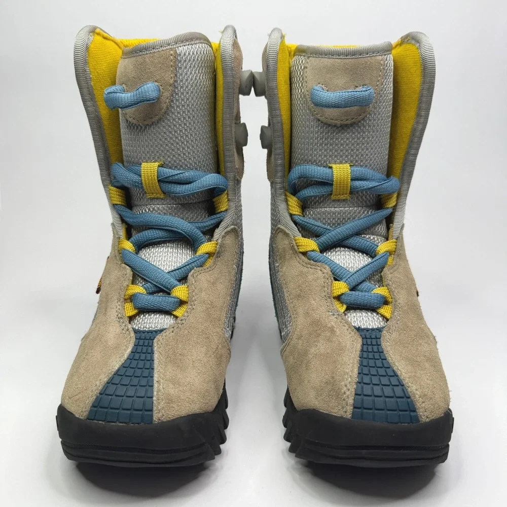 Burton Moto Snowboard Boots Kids 2 Grey Blue Yellow Lace Up